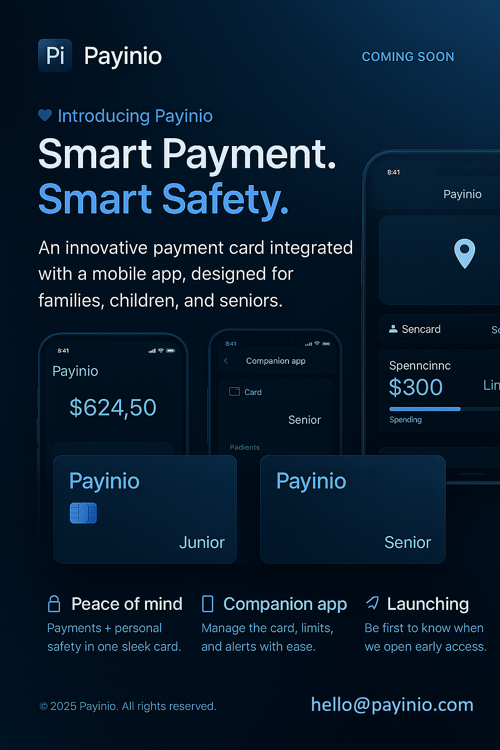 Payinio – An innovative payment card integrated with a mobile app, designed for families, children, and seniors.